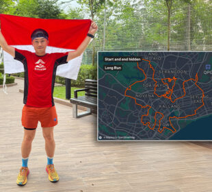 Vincent lari ultra marathon dengan rute bergambar garuda